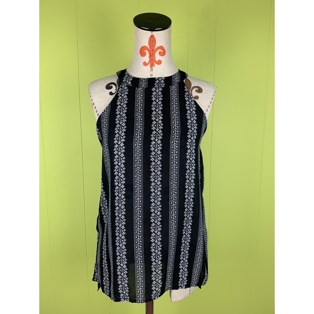 Anthropologie Paper Crane Size S Sleeveless Blouse Floral Lightweight Top Black